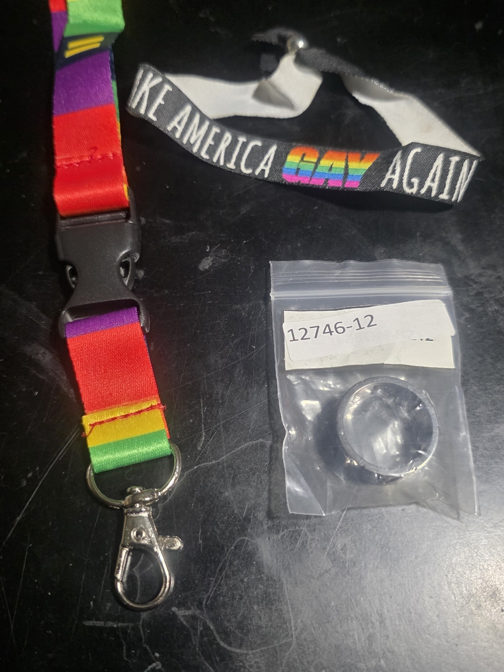 HRC Pride Lot - Gun Metal 'Equal' Band Ring Size 12, Lanyard, Bracelet